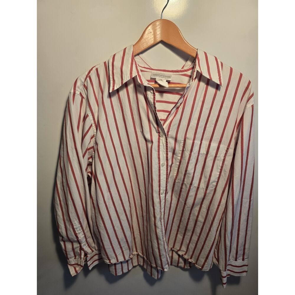 Jones New York Sport White Red Stripe Button Down Shirt 2XL Preppy Nautical boxy